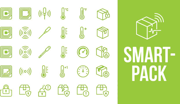 Smart-pack icons illustrate modern logistics and tracking technology.