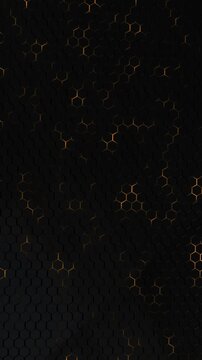 Dark honeycomb tech pattern hex tiles, warm gold edges, sleek geometric style. for cyber videos, premium product promos, corporate backgrounds, tech presentations, and digital overlays.