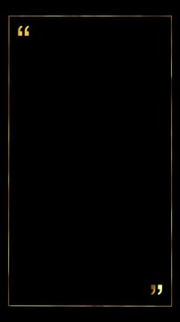 Luxury black quote template with gold outline, quotation symbols, and clean empty center. review videos, business presentations, inspirational text, social media, and elegant title overlays.