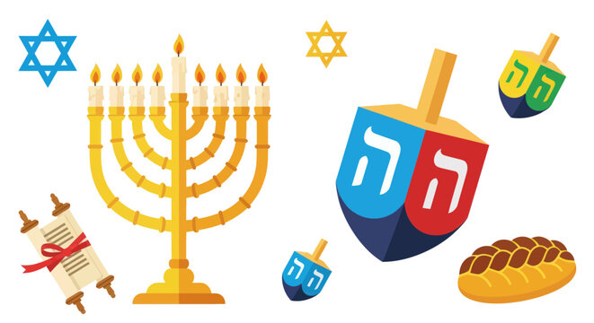Menorah dreidel Jewish holiday symbols.