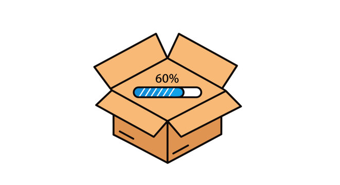 Cardboard box with loading bar and 60 percent progress.