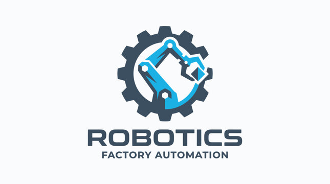 Robotics Factory Automation Industrial Gear Robot Arm Logo.