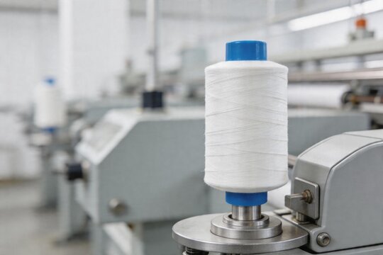 White thread spool on industrial machine