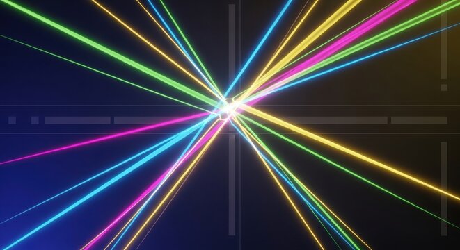 Abstract explosion of colorful laser beams in dark space with laser show
