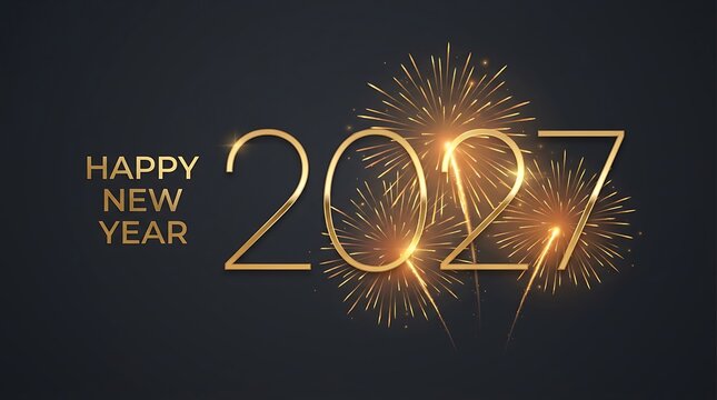 Happy new year 2027 gold glitter fireworks greeting card