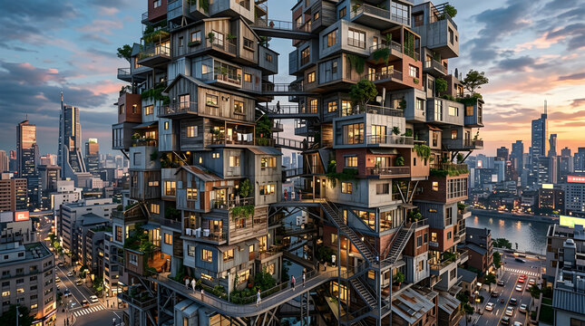 Conceptual architecture featuring irregularly stacked homes