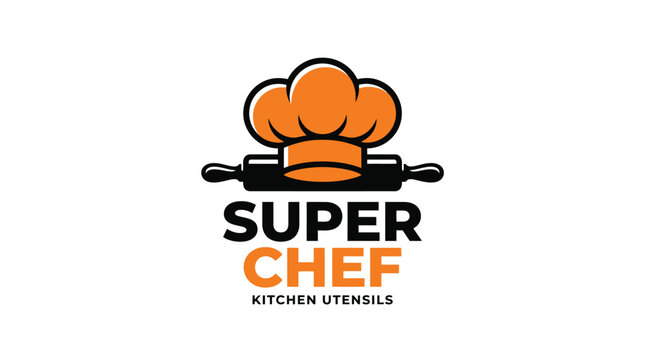 Super Chef Kitchen Utensils Logo Design.