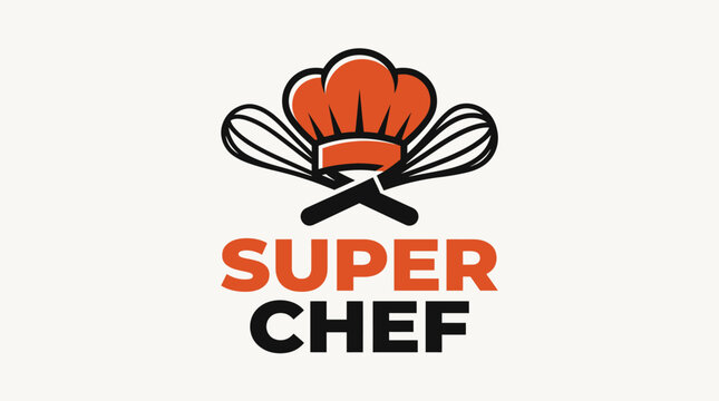Super Chef Logo Design with Chef Hat and Utensils.