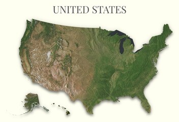 United States terrain map. Raster relief illustration of United States of America. Hillshaded physical map. Elements of this image derrived from NASA imagery and SRTM dataset. © Eugene Ga
