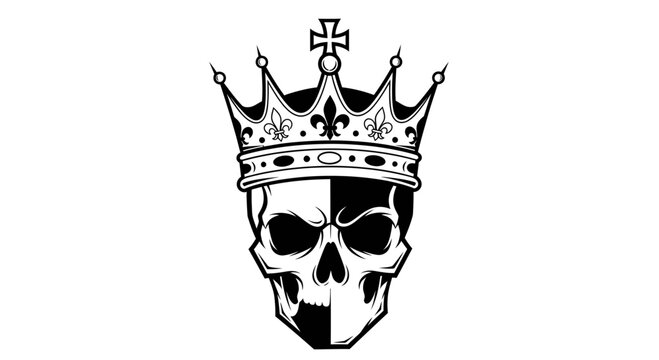 Skull with Crown - Black and White Graphic Icon