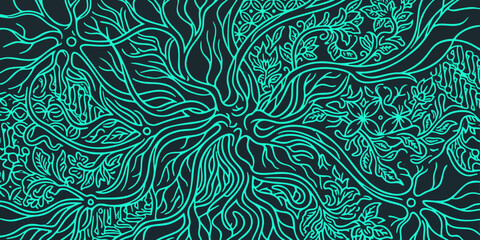 Title: Modern Indonesian Batik Seamless Pattern with Elegant Blue and Gold Ornaments © Dimas
