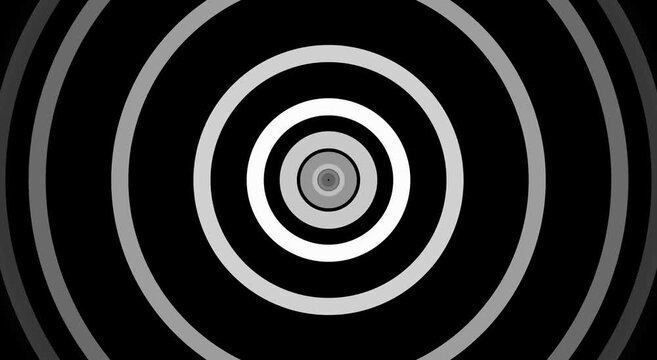 Monochrome concentric circles tunnel motion background, loop animation