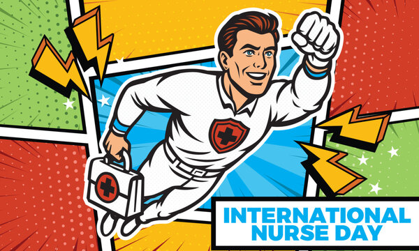 International Nurse Day Greeting Card Pop Art Illustration with Super Nurse Hero