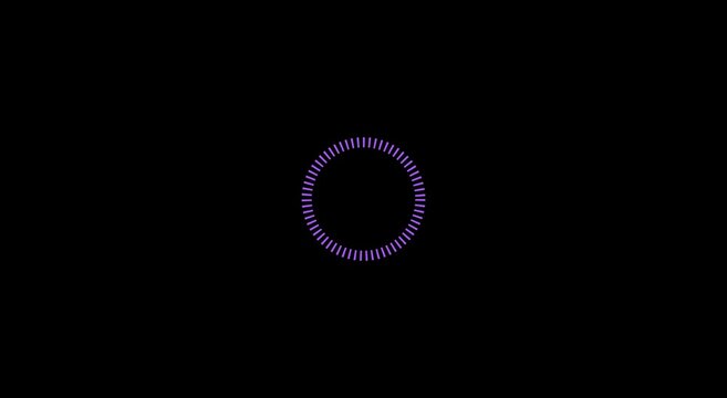 Purple neon circular loading spinner animation on black animation