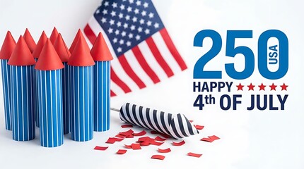 Obraz premium Festive fourth of july celebration with party poppers american flag and '250 usa' text