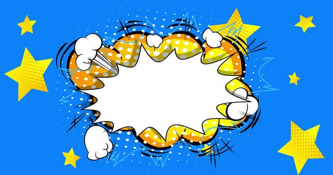 Comics background animation on blue, comic book backdrop video. Retro Cartoon pop art design.