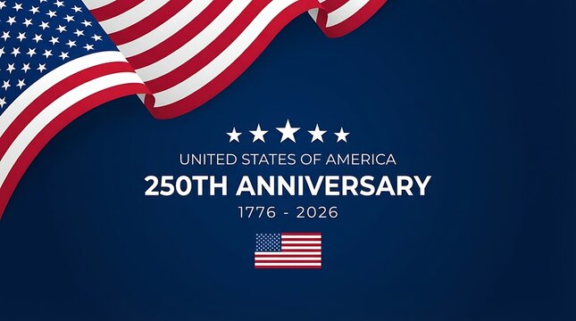 United states 250th anniversary commemoration graphic with american flag and stars 1776 2026