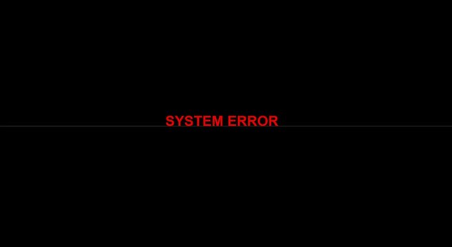 System error red text alert warning message on black background animation