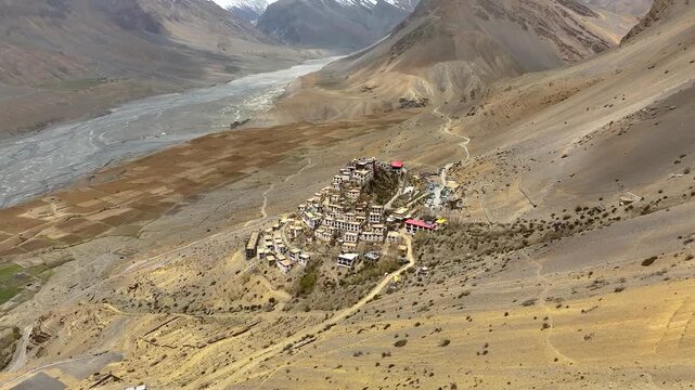 Key Monastery drone view, Spiti Valley landscape, Himalayan village aerial
Aerial view of Key Monastery in Spiti Valley, Himachal Pradesh India
Drone shot of Key Gompa monastery with mountains in Spit