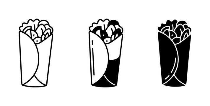 Shawarma Wraps Icons, Food Vector Graphics, Middle Eastern Cuisine Symbols