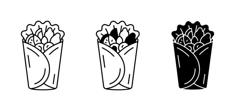 Shawarma Wrap Line Art Icon Pack