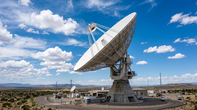 Massive parabolic antenna array facilitating deep space exploration and satellite connectivity.