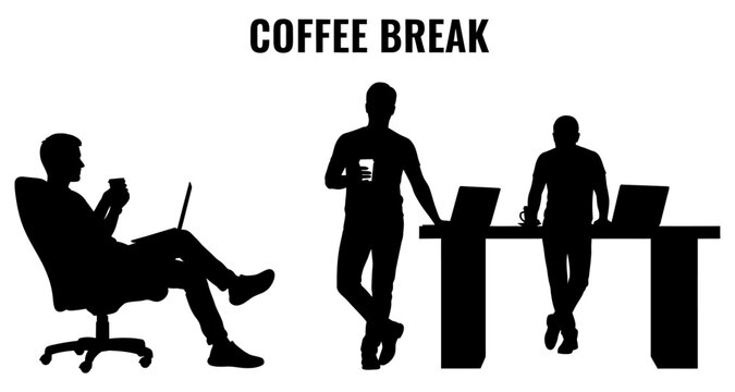 Office workers taking a coffee break in silhouette against a white background during a workday
