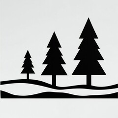 Obraz premium Three black silhouette evergreen trees on a snowy landscape