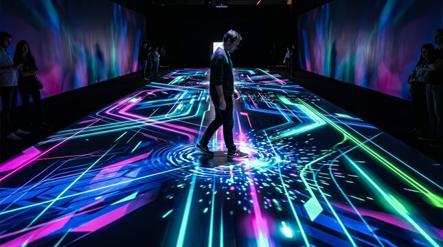 High-tech light projection on the ground creating a sensory immersive environment.