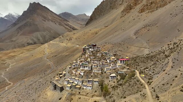 Key Monastery drone view, Spiti Valley landscape, Himalayan village aerial
Aerial view of Key Monastery in Spiti Valley, Himachal Pradesh India
Drone shot of Key Gompa monastery with mountains in Spit