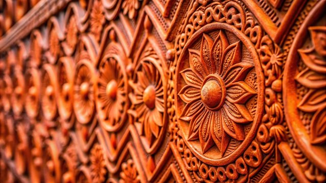 A realistic photo of Intricate Red Clay Wall Design
