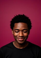Obraz premium Portrait Smiling Man with Tear Against Magenta Background