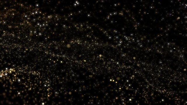 Golden glitter particles dust powder shining stars abstract background