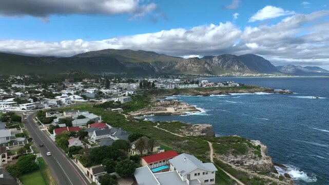 Aerial drone view of Hermanus, South Africa.