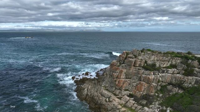 Flight over the seaside cliffs in Hermanus in South Africa.