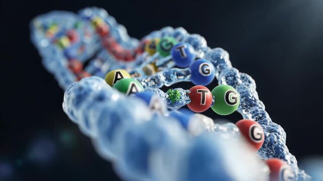 Detailed 3D Animation of DNA Double Helix Structure Unraveling.