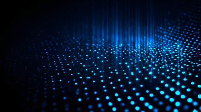 Blue glowing pixel dot pattern forming a digital mesh. High resolution tech texture and electronic display concept.