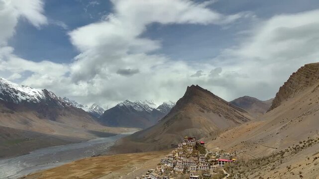 Key Monastery drone view, Spiti Valley landscape, Himalayan village aerial
Aerial view of Key Monastery in Spiti Valley, Himachal Pradesh India
Drone shot of Key Gompa monastery with mountains in Spit