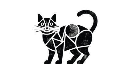 A striking black cat illustration composed of geometric shapes and textures © Outline Icon Set
