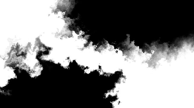 Black white smoke transition ink cloud edges, high contrast texture, and abstract reveal space. film overlays, dramatic intros, logo reveals, horror videos, music visuals, and motion effects.