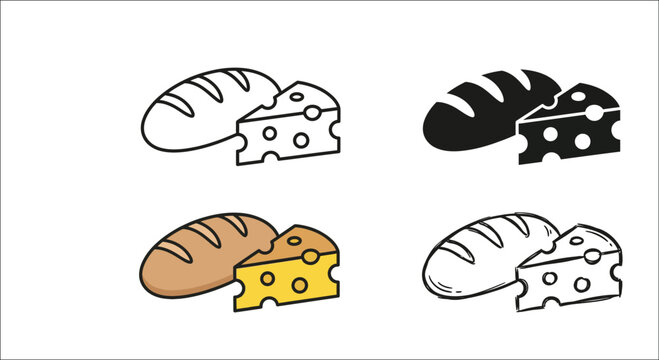 Bread and Cheese Food Icon Set
