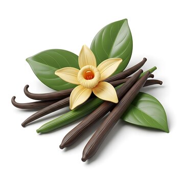 Vanilla Bean Still Life - Aromatic Spice with Flower and Leaves.