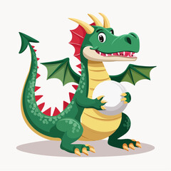 Fototapeta premium Cute Green Dragon Holding a White Ball