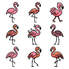 Obraz premium creative 9 flamingo collection with diverse stylized tropical avian styles