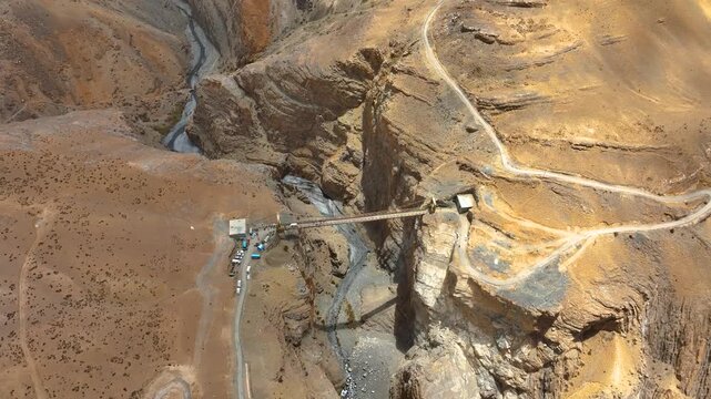 Famous Chicham Bridge aerial landscape, Spiti Valley mountain road India
Suspension bridge in Himalayas, Chicham Bridge drone photography
Scenic drone view of Chicham Bridge and Spiti Valley mountains