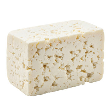 Block of Traditional White Feta Cheese Isolated on White Background