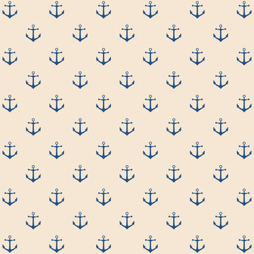 Nautical anchor seamless pattern on beige background for maritime wallpaper and textile design