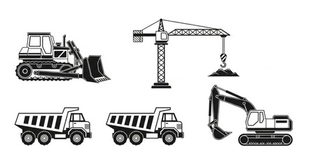 Collection of construction vehicles and equipment illustrations. © Widi