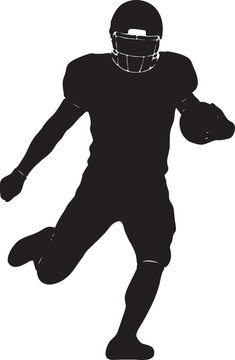 Silhouette of an american football player running with the ball black graphic on white background end zone slam dunk football silhouette competition training athletic touchdown