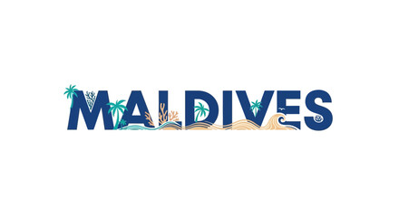 Maldives Text Art: Tropical Paradise with Palm Trees, Coral, and Waves © Muhamad